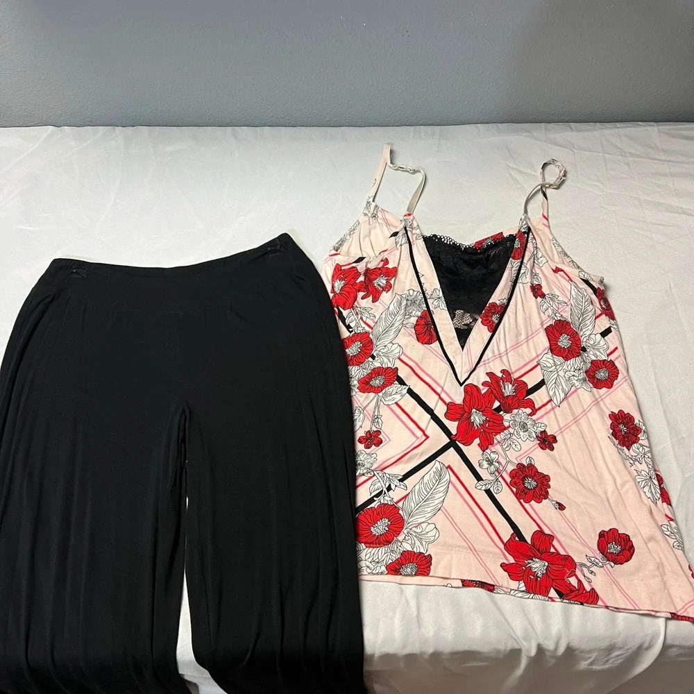 Soma Intimates Floral Print Pajama Set Babydoll‎ Cami Top Palazzo Pants Lace Sm